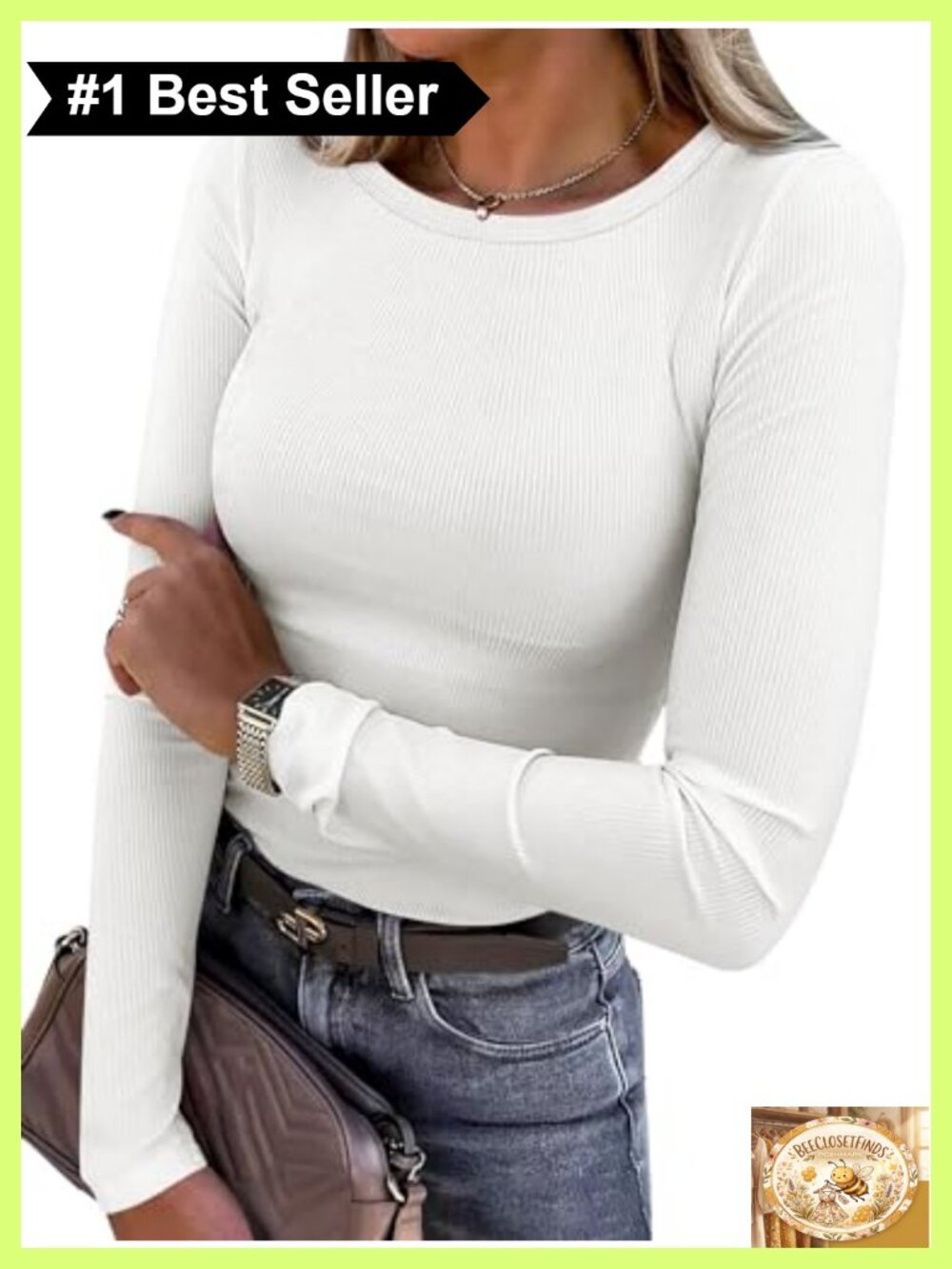 Women Ribbed Long Sleeve Slim Fit Crew Neck T-Shirt Casual Top